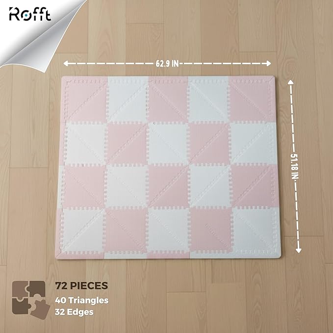 Little fun times Play Mat for Baby Large 72 Pieces, Assembled Total 64 x 64 inch 28,4 SqFt, Interlocking Floor Puzzle, EVA Tiles Playmat for Toddler and Kids, Two Colors Design with Edges.