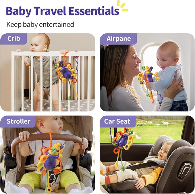 Baby Toys 6 to 12 Months Airplane Travel Essentials| Car Seat Toy-Baby Teether Mittens with Rattle Toys for 1 Year Old Boy Girl Easter Basket Stuffers Toddler Sensory Toys for Kids with Autism