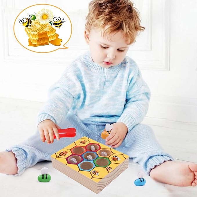 WOOD CITY Toddler Fine Motor Skills Toys, Bee to Hive Matching Game, Wooden Color Sorting Toy for Toddler 2 3 Years Old, Montessori Preschool Learning Toys Gift for Children