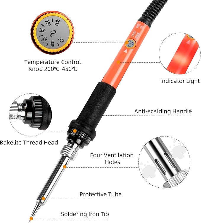 Soldering Iron, 60W 110V Adjustable Temperature Soldering Iron Pen, Portable Welding Tool, Fast Heating, for Electronic Repair, Jewelry, DIY