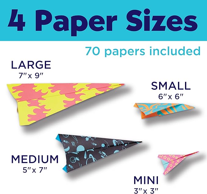 Creativity for Kids Paper Airplane Kit - Stunt Squadron Neon Glow, Makes 70 Paper Airplanes and 2 Plane Launchers, STEM Birthday or Christmas Gift, Craft and Activity Set for Boys (Ages 6-8+)
