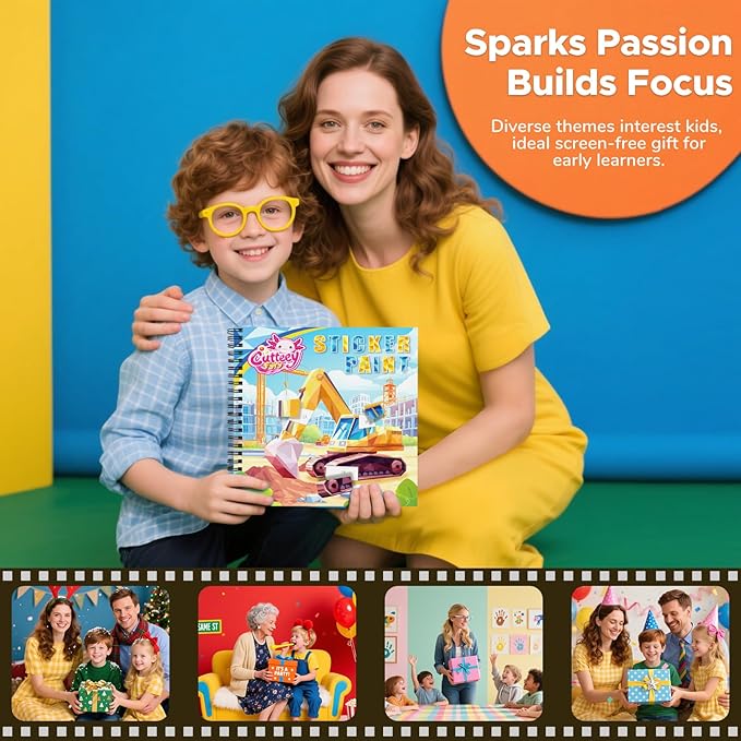 4PCS Paint by Number Sticker Book - Kids Crafts & Acitivity Puzzles Book for Ages 4-10,Mess-Free Travel Toys for Road Trip & Airplane,Perfect Gifts & Basket Stuffers for Kids