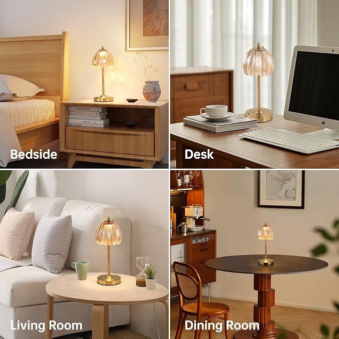 Cordless Small Table Lamp with 5000mAh Battery & Touch Control - 3 Adjustable Color Temperatures, Dimmable Rechargeable Table Lamps for Living Room, Bedroom, Desk, Nightstand (Amber Tulip)