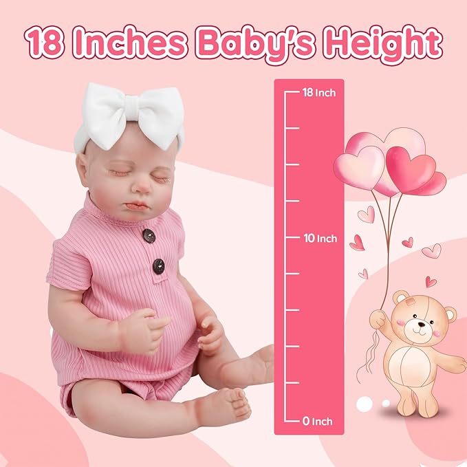Jirachi Realistic Reborn Baby Dolls, 18 Inch Real Life Full Body Vinyl Sleeping Baby Girl, Newborn Lifelike Reborn Baby Dolls with Pink Clothing Set