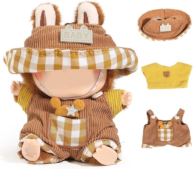 (2 Set) XMBYGY Doll Clothes for Labubu(for 17/15cm Standing/Sitting Doll)(NO Doll) - Accessories Clothes Dress up for Dolls Outfit Included Figures Clothing and Hat for Girl Woman (LB5+LB23)