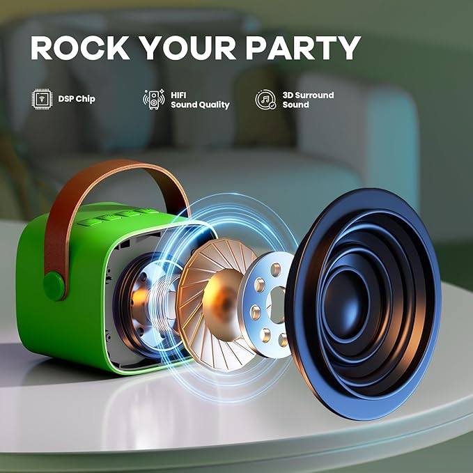 Mini Karaoke Machine for Kids Adults, Portable Bluetooth Speaker with 2 Wireless Microphones, Birthday Gifts Toys for Girls Boys Ages 3, 4, 5, 6, 7, 8, 9,10,11,12+ Years Old Toddler (Green)