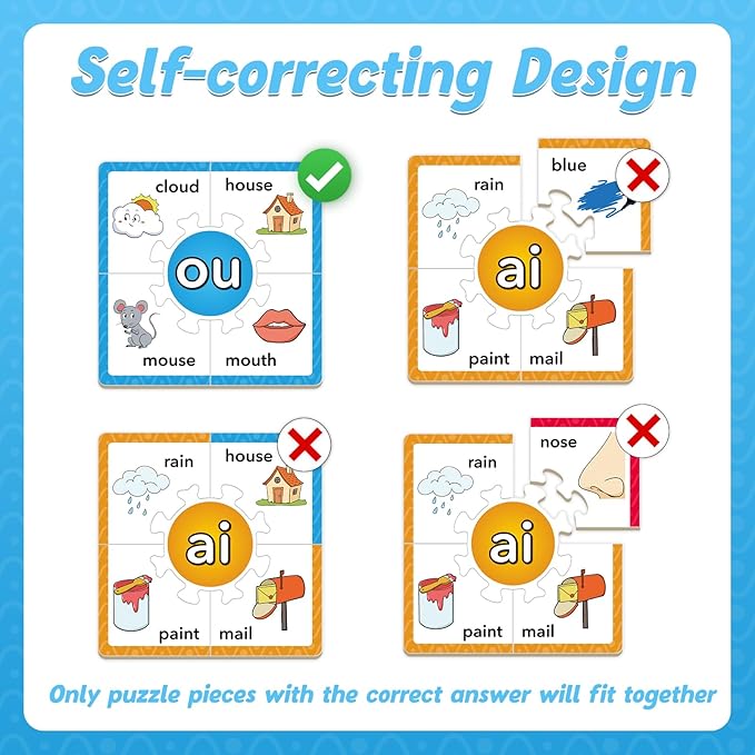Torlam Phonics Puzzle, Rhyming Games Phonics Games Flash Cards for Kids Toddler, Learn to Read Spelling Reading Sight Words, Long Vowel Silent E Site Words for Preschool Kindergarten Homeschool