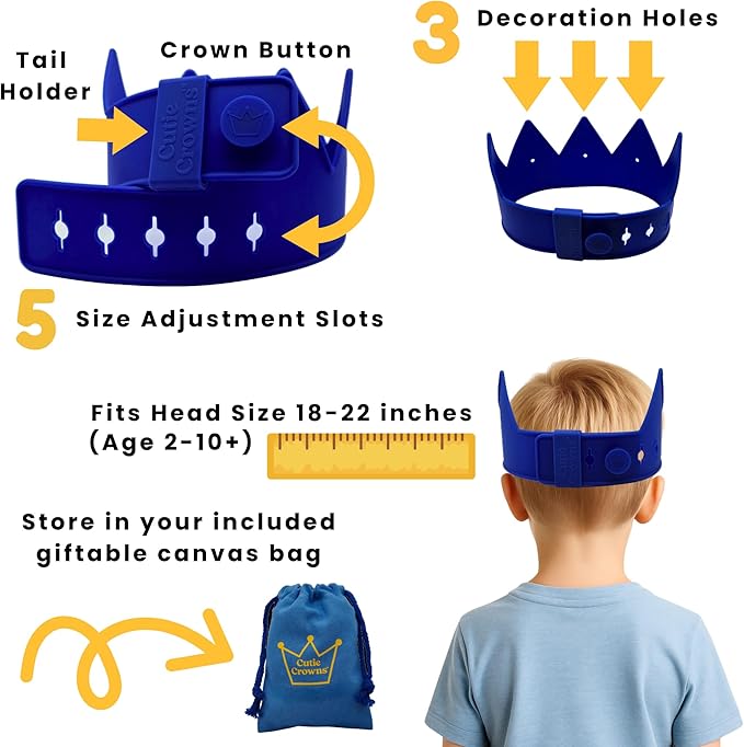 Birthday Crown for Kids Classroom – Adjustable Soft Silicone Princess Crown, Ages 2–10+, BPA Free, Dishwasher Safe