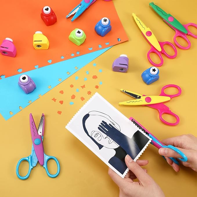 22 Pcs Craft Hole Punch and Creative Scissors Set, Including 12 Craft Pattern Scissors Decorative Edge Scrapbooking Edging, 10 Paper Punch for School Kids Adults Crafting