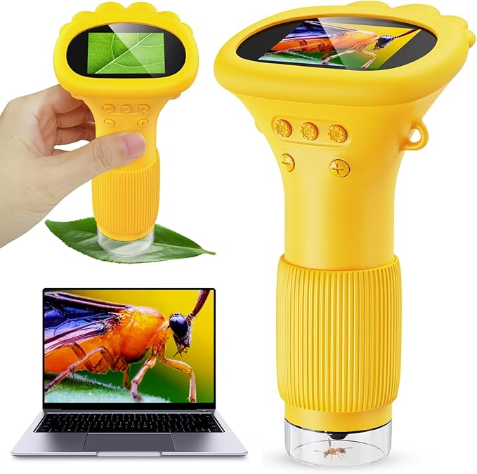 Kids Microscope - Ashfly 1000X Portable Microscope for Kids, Photo & Video Miniscope Pocket Microscope Gifts, 2'' Digital Screen | Ideal for Boys Girls Age 3-12