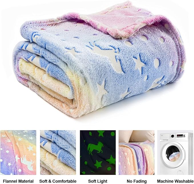 Unicorn Glow in The Dark Blankets for Kids, Soft Fleece Blankets for Girls/Toddler, Unicorns Gifts for Girls Age 3-12 30"x 40"