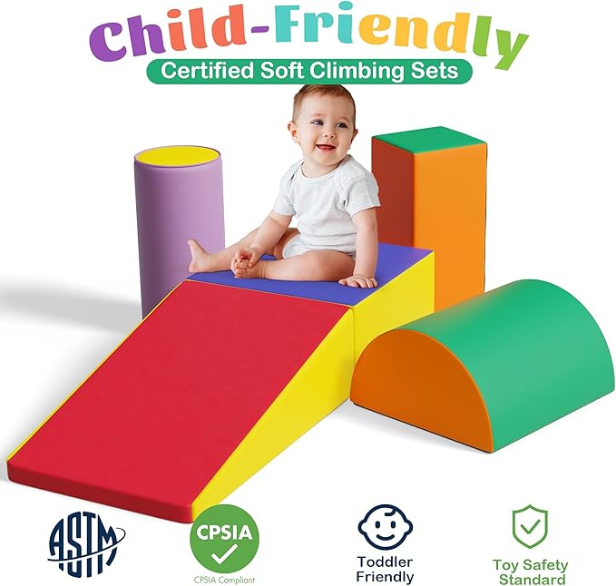 TOLEAD 5 Pcs Foam Climbing Blocks for Toddlers, Soft Play Set Climb and Crawl Foam Activity Playset Gym Equipment for Playroom, Daycare, Kindergarten,Multicolored