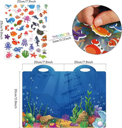3D Sea Animals Puffy Sticker Play Set Kids 2-4 Toys Gifts Sticker Book Under the Sea Window Gel Clings Decals for Toddlers Home Airplane Classroom Nursery Ocean Party Supplies Decorations Removable 100 Reusable Puffy Stickers 2 Fold-Out Scenes