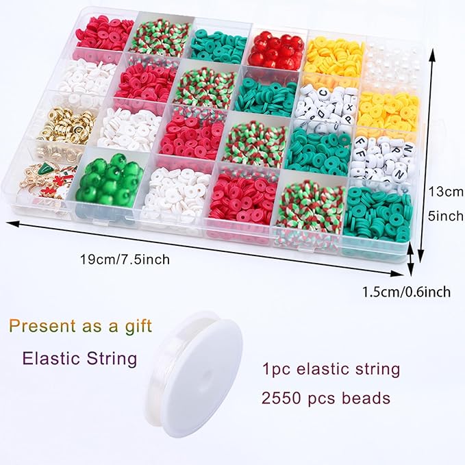 Ytuaebni Christmas Clay Beads Bracelet Making kit，2550 Christmas Charms Friendship Bracelet Necklace Earring for Necklace Jewelry Making Kit DIY Crafts Gift Supplies