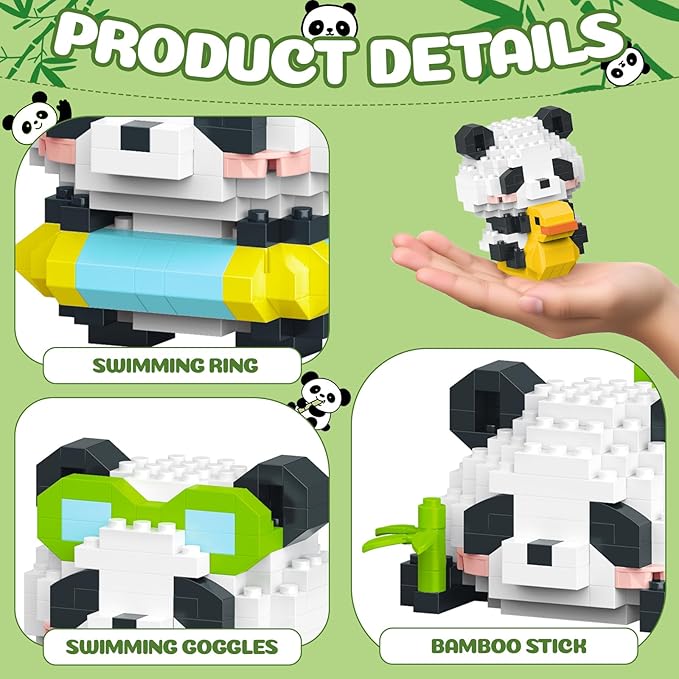 Panda Animals Building Block Sets,Micro Mini Animals Party Favors for Kids, Birthday Gift for Boy Girl(12 Pack)