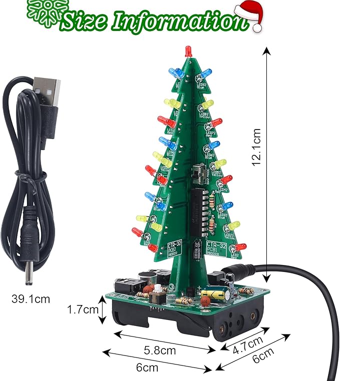 3D Christmas Tree Soldering Kit, Icstation DIY Soldering Practice Kit Spectrum Light Xmas Tree Soldering Assemble Kit for Teaching Learning STEM Educational