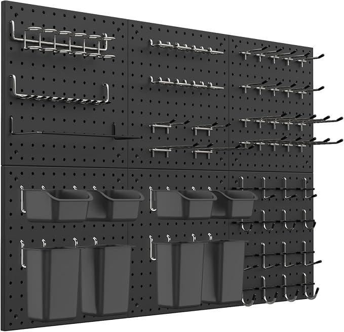 Peg Board Kit, Includes Pegboard and Accessories,with Hooks and Bins,Peg Board Wall Organizer for Office,Ornaments Display,Crafts Organization (129, Black)