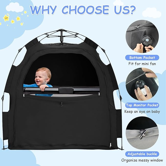 Sleep Tent for Pack N Play, Baby Sleep Tent One-Click Assembly Effective Light Blocking Tent for Sleep Pod & Mini Crib, Light Blocking Tent for Babies and Toddlers