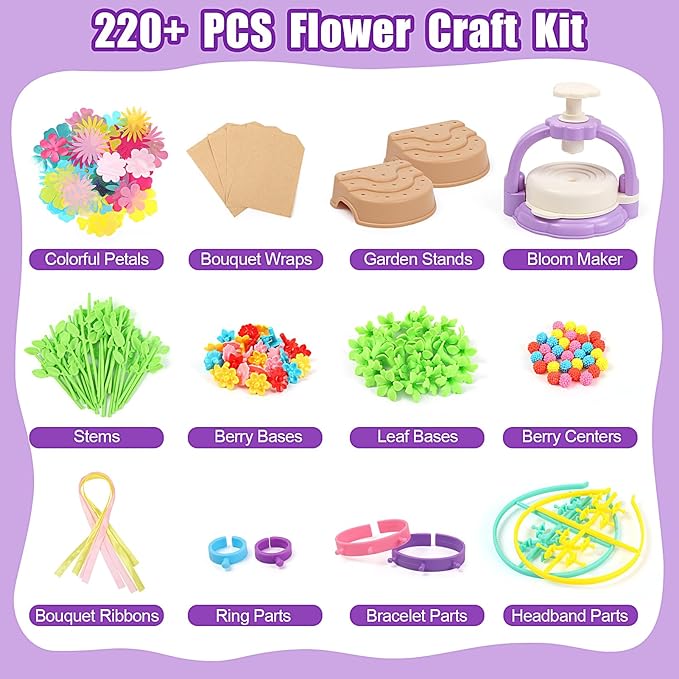 IQBOX Fabric Flower Bouquet Kit, Toys for Kids 4 5 6 7 8 Year Old – Build Your Own Flower Market, Open-Ended STEM DIY Craft Kits for Girls – Creative Birthday Gifts, Perfect for Preschool