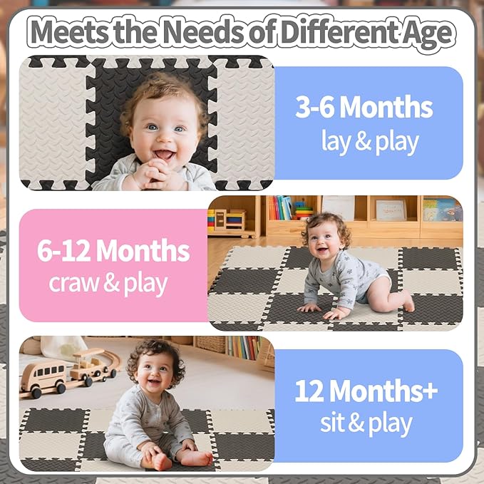 36 Tiles Foam Play Mat for Baby, 0.4 Inch Thick Foam Interlocking Floor Mats, Soft Non-Toxic Baby Playmat, Solid Colored Puzzle Play Mat Kids Floor Mats for Toddler(White/Black)