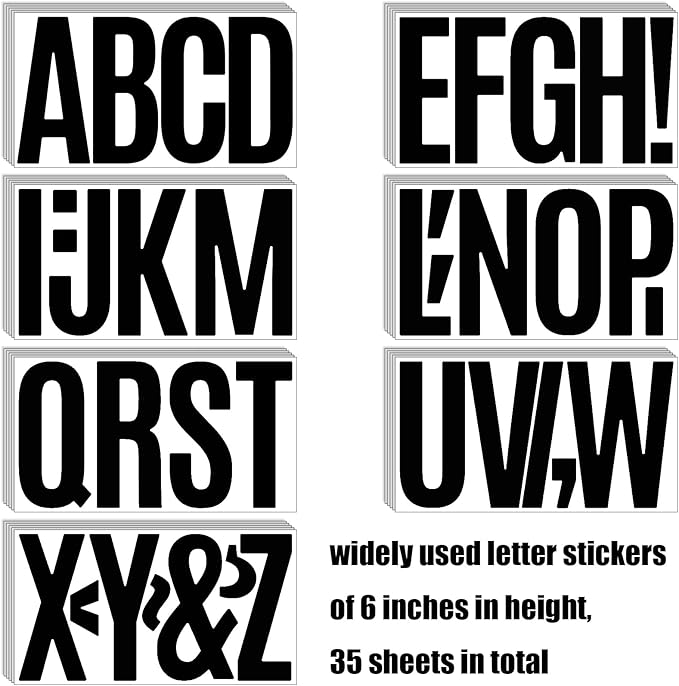 Bemeol 190 Pcs 35 Sheets Bulletin Board Letters for Classroom Large 6 Inch Alphabet Letter Stickers Self Adhesive Letters for Bulletin Board Display Home School(Black)