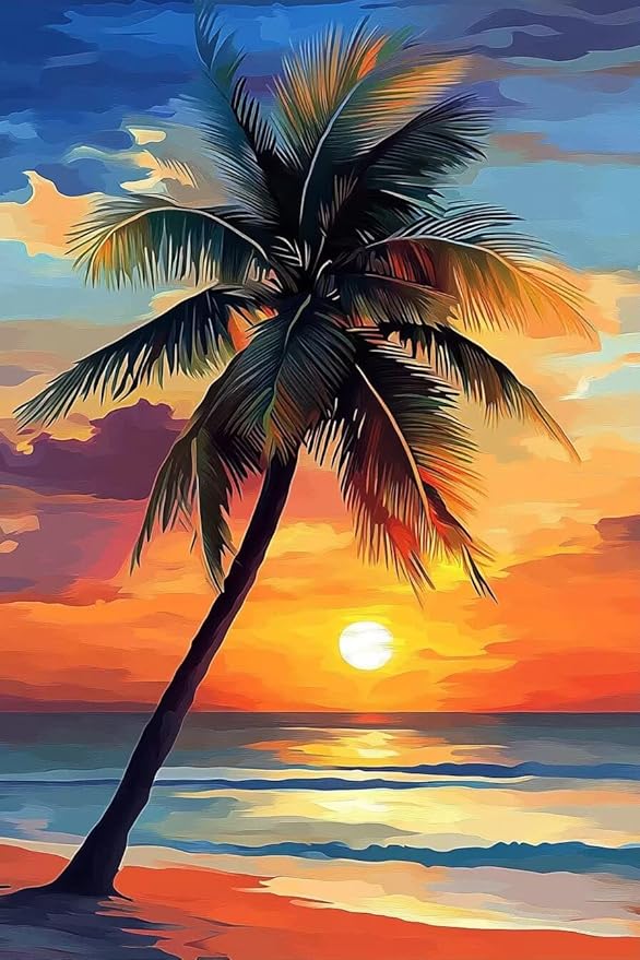 Sunset Coconut Tree 300-Piece Rounded Wooden Puzzle for Adults & Seniors - Fun Murals, Unique & Thoughtful Gift for Puzzle Enthusiasts, Stress Relief & Relaxation