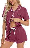 SWOMOG Womens Button Down Pajamas Set Short Sleeve Sleepwear Bride Soft Pj Lounge Sets XS-3XL