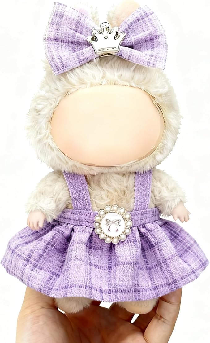 Clothes for LABUBU 17cm Doll (NO Doll), Outfit for LABUBU, Dress and Hairpin Set for LABUBU Dress Up, Fashion and Premium Dolls Accessories for LABUBU (Style E)