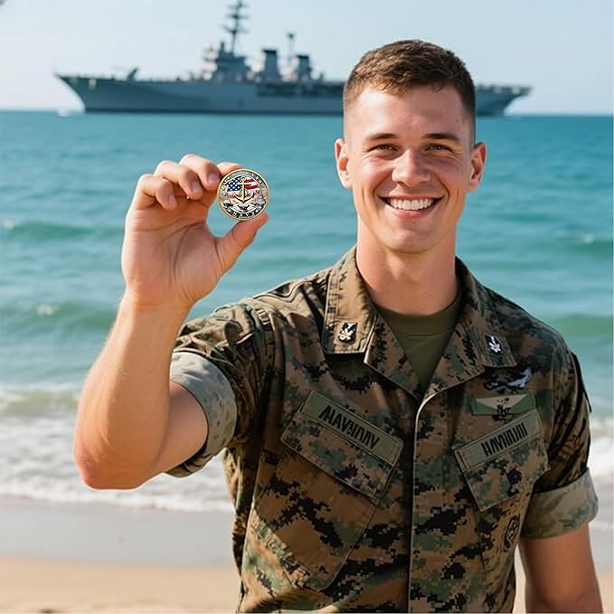 Navy 250th Anniversary Coin – USMC 250th Commemorative Double-Sided Marine Corps Challenge Coin with Metal Gift Box – Navy Challenge Coin for Veterans, Marines, Patriots – 1.57" Display