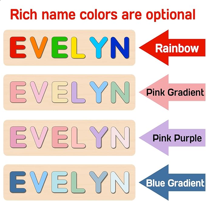 Name Puzzle for Kids Personalized, 1st Birthday Girl and Boy,Custom Baby Easter Gifts with Engraved Text on Back, Montessori Learning Toys for Boy & Girl (Blue Gradient)