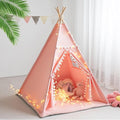 Teepee Tent for Kids with Mat, Star Lights, Carry Case, Cotton Canvas Playhouse, Foldable Tents, Portable Children Play Tent Indoor Outdoor (Pink)
