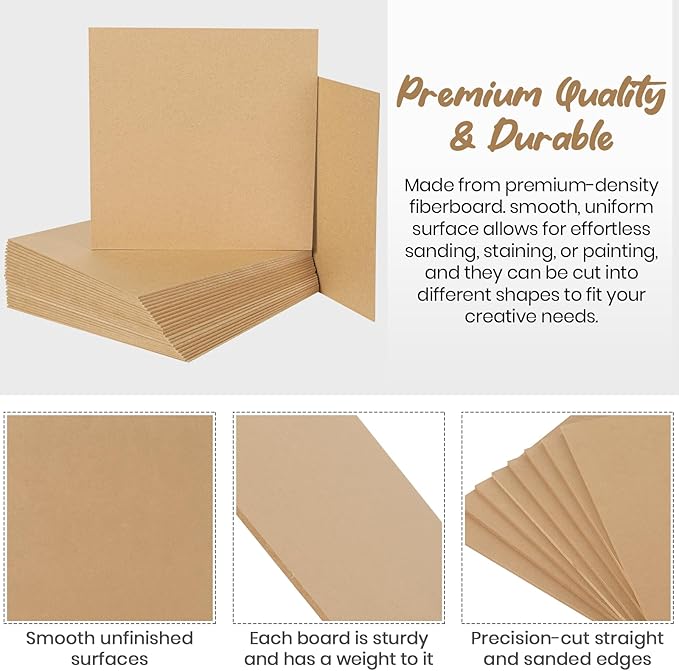 CALPALMY 24-Pack MDF Board 1/8 Inch Thick 12" x 12" Unfinished Wood Panels, 3mm Thick Medium Density Fiberboard Wood Boards for Crafts, Painting, Carpentry, Engraving, Interior Design, and More