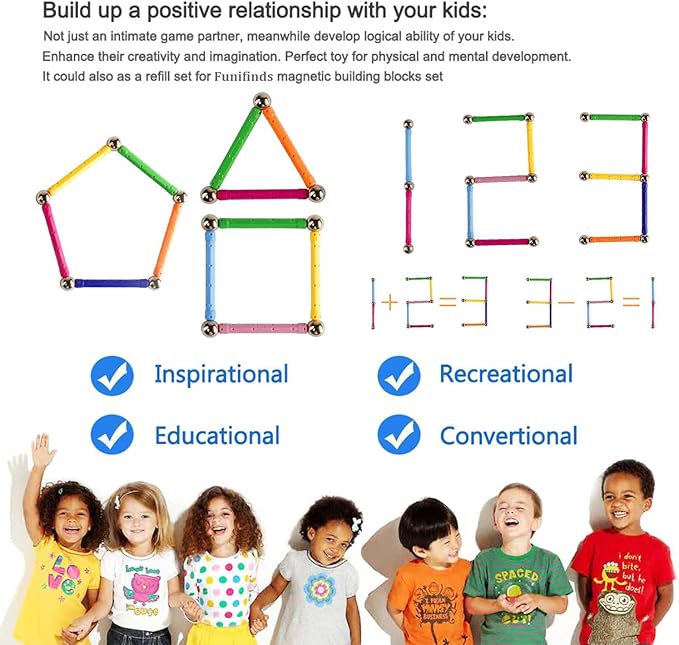 165PCS Magnetic Building Stick Blocks, Magnet Educational Toys Magnetic Blocks Sticks Stacking Toys STEM Set, Non-Toxic Building Toy 3D Puzzle with Storage Bag