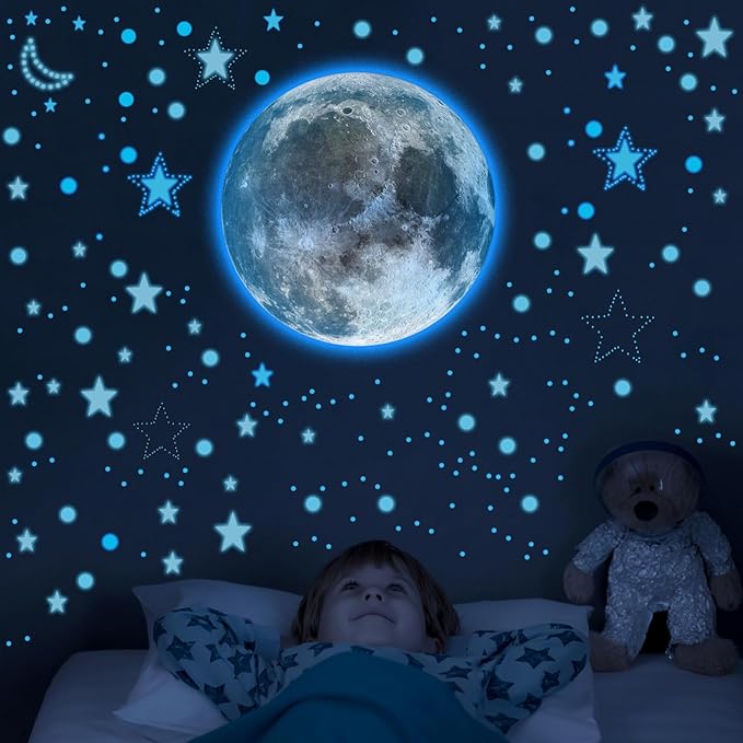 Glow in The Dark Stars and Moon for Ceiling, 951 PCS Wall Stickers for Girls Room Baby Nursery Birthday Christmas Gift for Boys（Blue）
