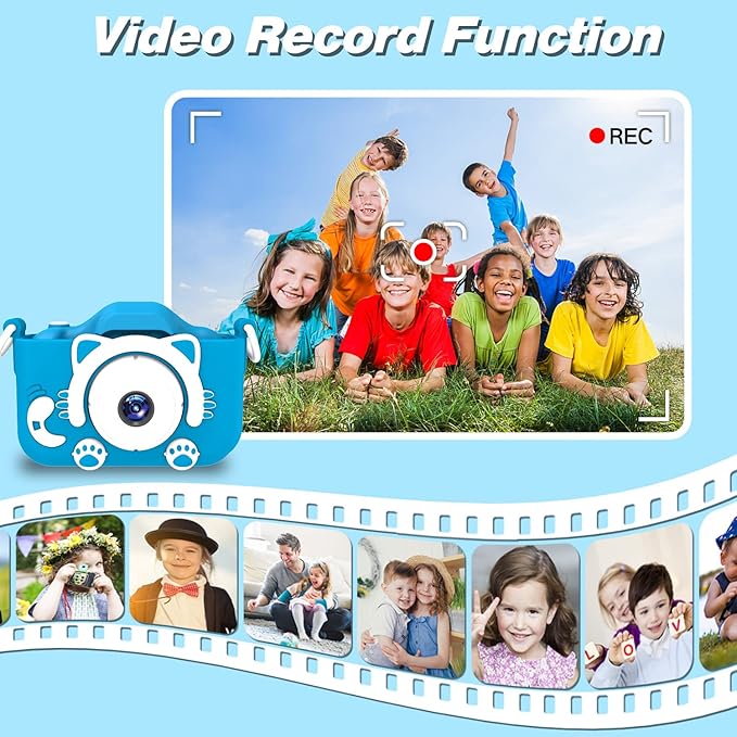 Goopow Kids Camera Toys for 3-8 Year Old Girls Boys,Children Digital Video Camcorder Camera with Cartoon Soft Cover, Best Chritmas Birthday Festival Gift for Kids - 32G SD Card Included