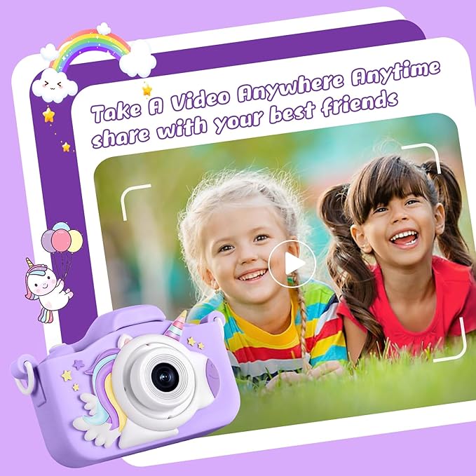 Upgraded 48MP Kids Camera for Girls Boys 3-12, Video Selfie Camera-Christmas Birthday Gift for Toddler, HD Digital Camera Toy for Child with 32GB SD Card & Silicone Cover (Purple)