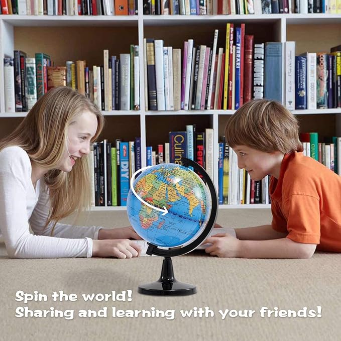 Wizdar 4'' World Globe for Kids Learning, Educational Rotating World Map Globes Mini Size Decorative Earth Children Globe for Classroom Geography Teaching, Desk and Office Decoration-4 inch