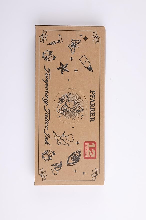 PFARRER Temporary Tattoo Kit12 Bottles Color Temporary Tattoo Ink,49 Big Pcs Stencils Kit for Body Paint DIY Fake Tattoos for Kids(Black*2,Red,Green,Blue,Pink,Grey,Navy,Yellow,Purple,Brown,Orange)