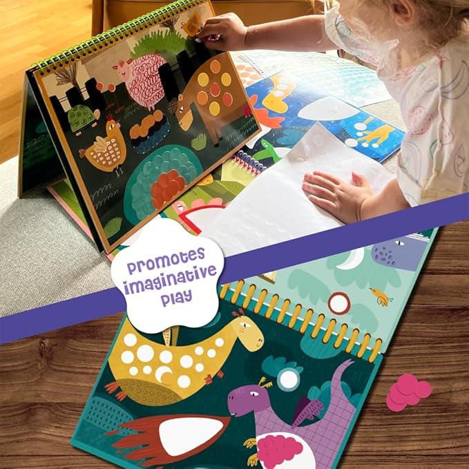 DINO MINI Dot is Fun! - Imaginative Paint by Sticker Kit for Kids - Dot Art Sticker Book for Toddlers 3-5 - Stocking Stuffers for Kids - Sticker Art Book for Toddlers (Adventure)