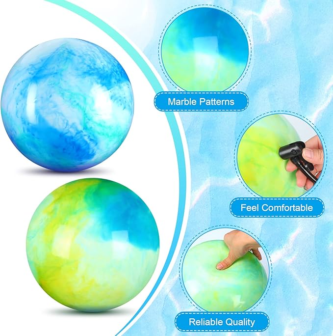 Deekin 2 Pcs 15 Inch 18 Inch Marbleized Bouncy Balls Large Inflatable Rubber Sensory Ball for Playground Outdoor Water(15 Inches,Blue and Green)