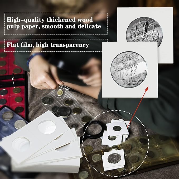 300 Pcs Cardboard Coin Holder, 6 Sizes 2" x 2" Currency Holders for Coin Collection Supplies