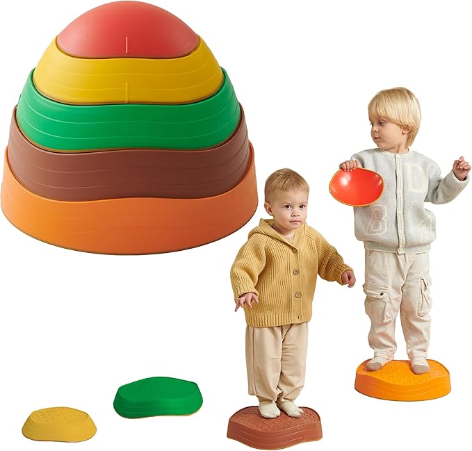 Stepping Stones – Indoor & Outdoor Obstacle Course Toys for Kids – Montessori Sensory & Motor Skill Development, Coordination & Active Play – Textured Educational Play Set