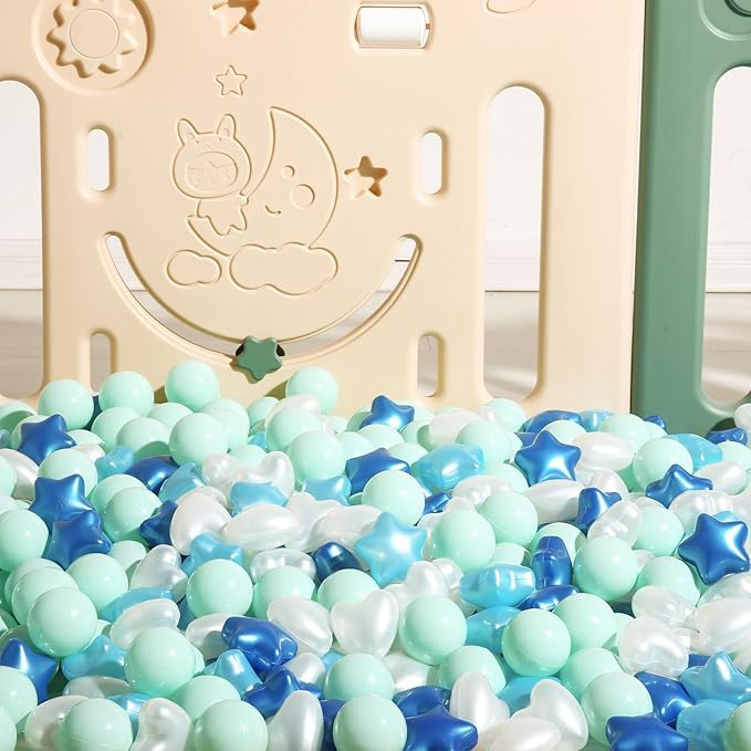 Ball Pit Balls Pack of 100 200 500 - Star and Round Set BPA Free Phthalate Free Non-Toxic Crush Proof Play Balls Soft Plastic Balls for Toddlers Baby Kids Birthday Pool Tent Party