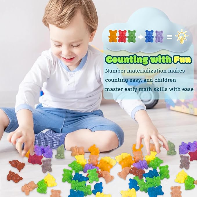 XINHUIDALSQ Rainbow Counting Bears Set of 60, 6 Colors Sorting Teddy Plastic Bears Math Manipulatives for Toddlers, 1 Inch Bear Conters Ages 3+ Kids