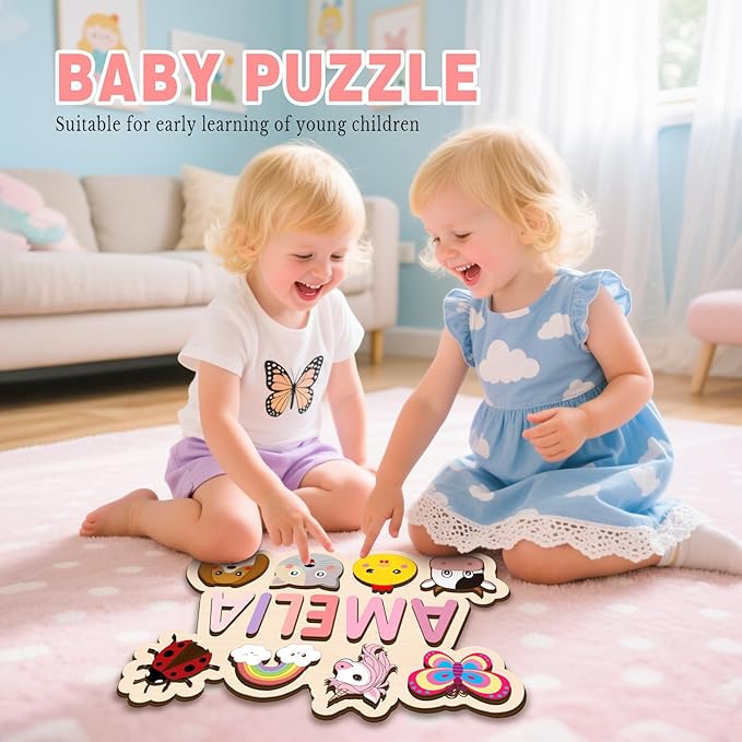 Personalized Name Puzzle for Kids, Customized Wooden Name Animal Puzzle, Baby Gifts, Baby Shower, Montessori Learning Toddler Toys