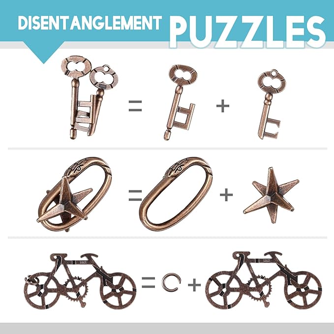 9 PCS Metal Brain Puzzles Fidget Puzzle Mind Challenge - Unlockable Interlocking Puzzles Toys Gift for Adults and Teenagers