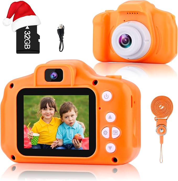 GKTZ Toys for Girls Age 3-8, Kids Camera Digital Video Toddler Camera Children Camcorder Birthday Gifts for 3 4 5 6 7 8 Year Old Girls with 32GB SD Card (Orange)