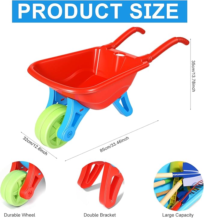 3 PCS Kids Wheelbarrow with 3 PCS Kids Toddlers Shovels for Gardening Digging, Small Plastic Wheelbarrow for Toddlers, Garden Cart on Wheels for Girls Boys Outdoor Digging Play Over Aged 3 Years Old