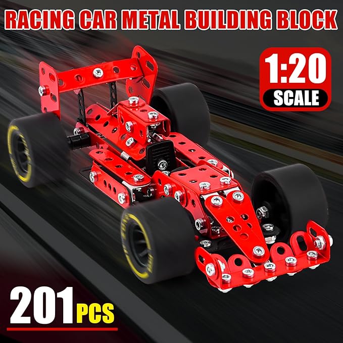 Building Car Metal Model Kits,STEM Building Toys Model Car Kits for Boys 8-12,Erector Sets 1:20 Scale Red Racing Car Metal Building Blocks for Kids Boys 8 9 10 11 12-16 Years Old