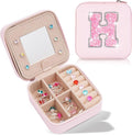 Monogrammed Gifts for Women - Jewelry Case for Women Trendy Jewelry Box Fashion Cute Jewelry Organizers and Storage Aesthetic,Travel Essentials Birthday Gifts for Girls Women | Pink,H